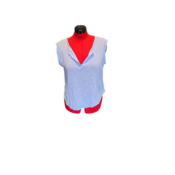 Loft linen sky blue sleeveless flowy v neck top, size medium - Picture 1 of 4